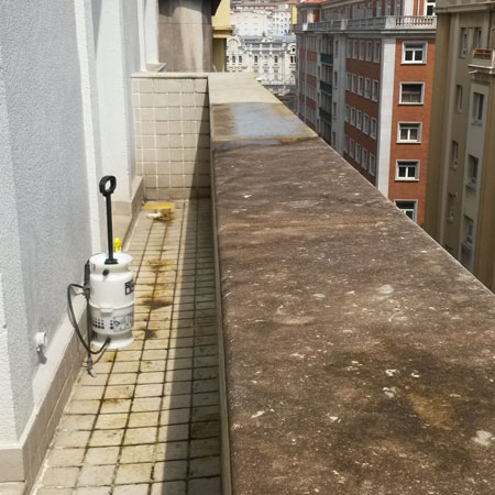  Limpieza y tratamiento de repisa de balcón de marmol envejecido en Santander antes